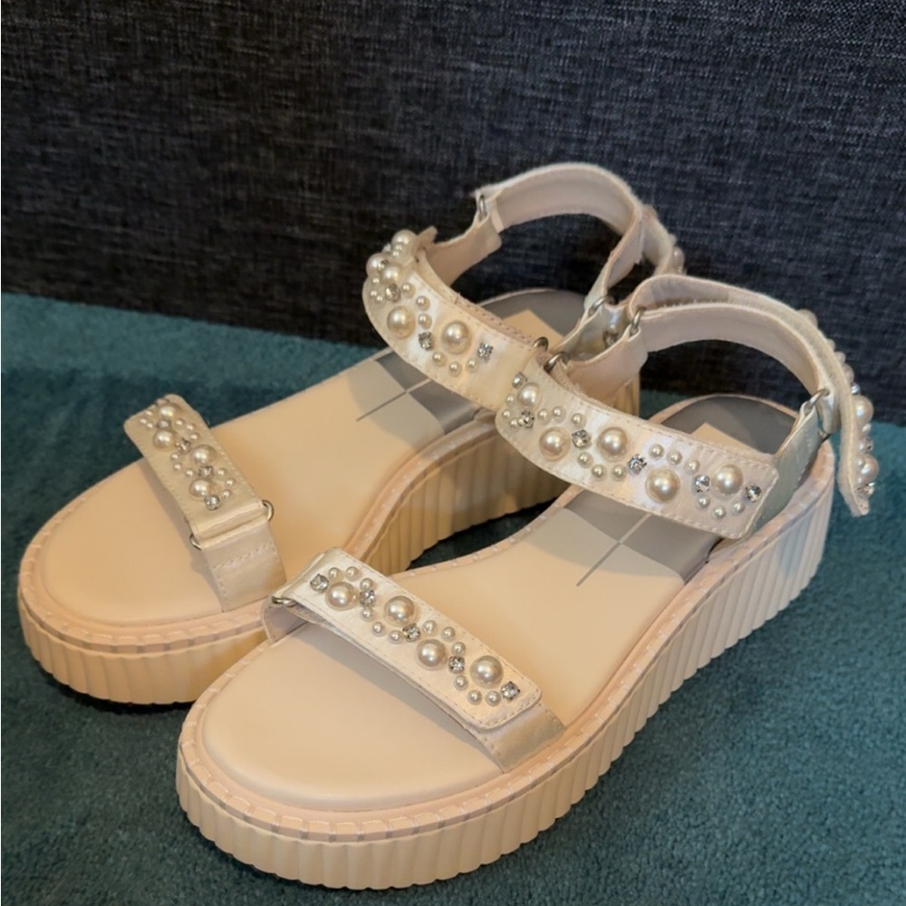 DV by Dolce Vita Pearl Embellished Sandals - Cream